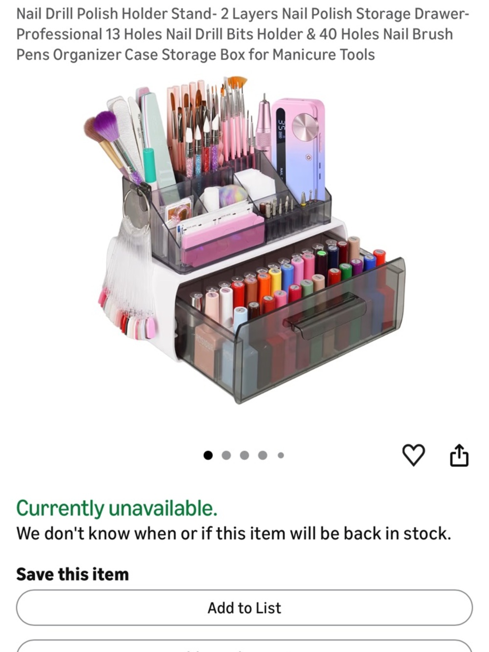 Nail Drill & Brush Organizer - Pink and Clear Multi-Compartment Storage